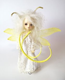 画像1: 刺繍妖精羽　葉っぱ丸型　小　黄色