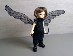 画像1: 刺繍羽　翼　横　小　黒