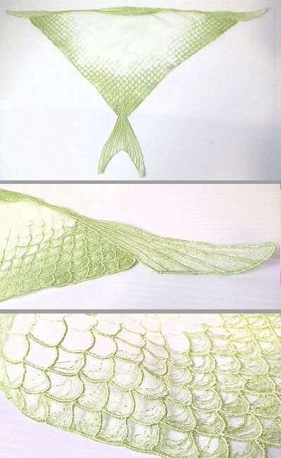 画像3: 刺繍　三角ショール　魚　黄緑