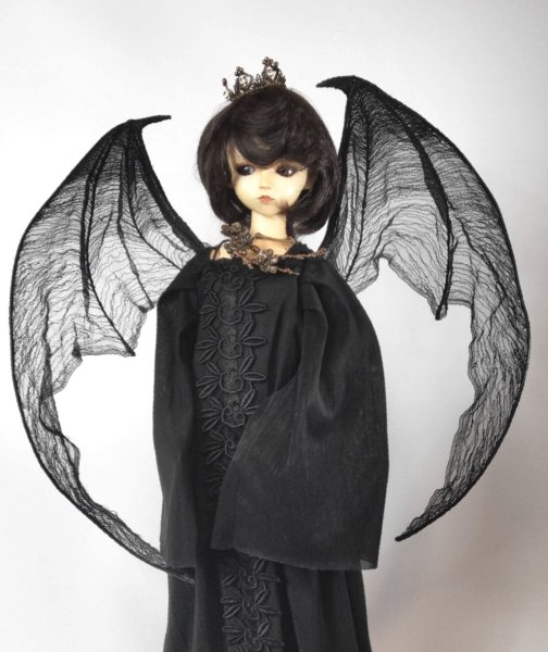 画像1: 刺繍羽コウモリ型 L 黒 (1)